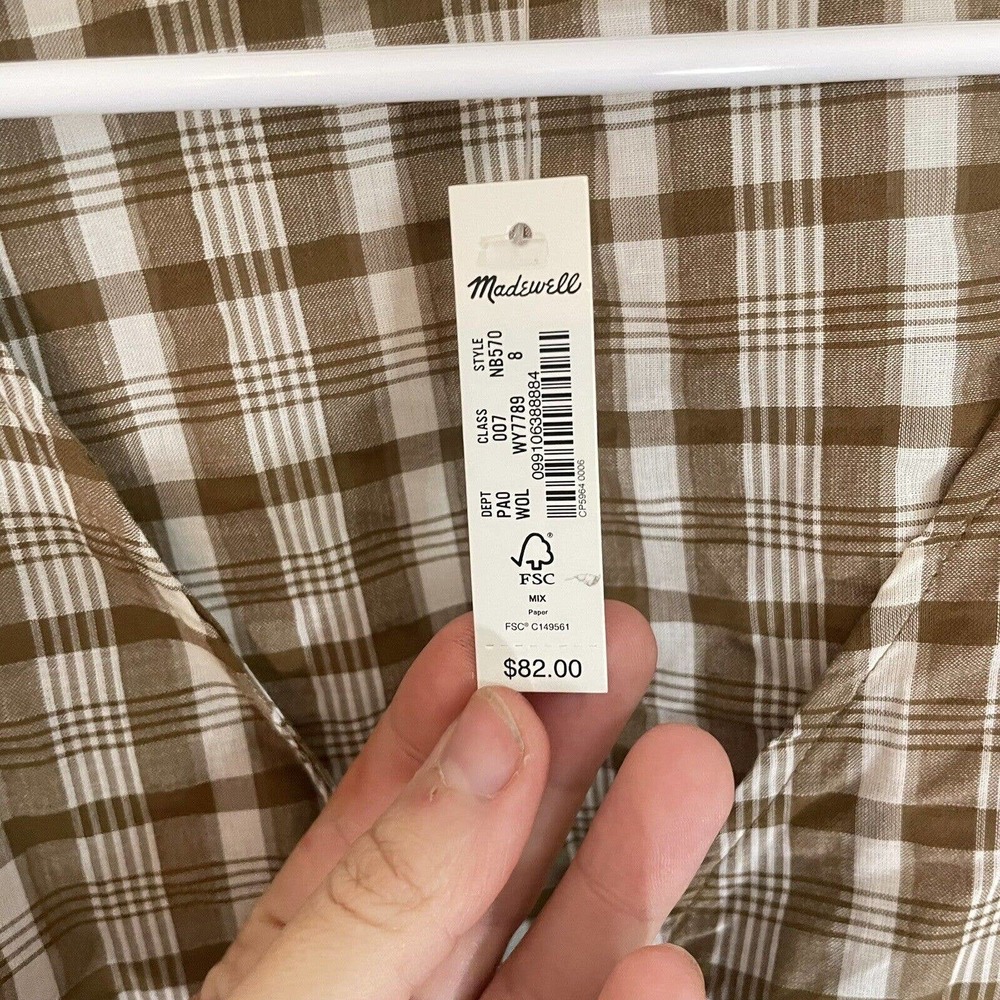 NEW Madewell Women's Westover Top Sandown Plaid Brown Size 8 Long Sleeve Neutral - Picture 12 of 13